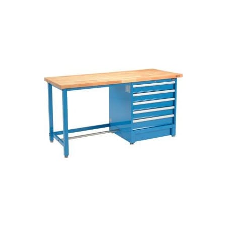 Global Equipment 72Wx30D Modular Workbench, 5 Drawers, Birch Butcher Block Square Edge, Blue 711154
